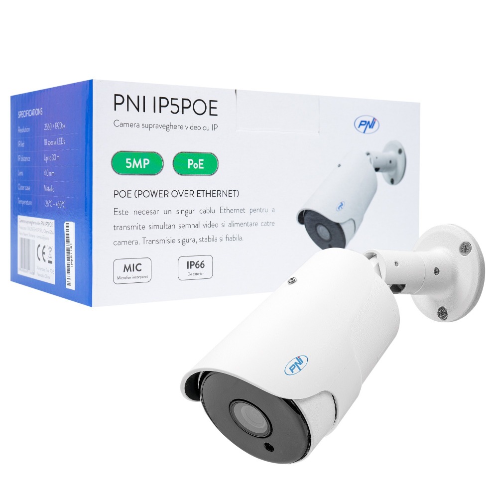 Camera supraveghere video PNI IP5POE cu IP, 5MP, microfon incorporat, de exterior